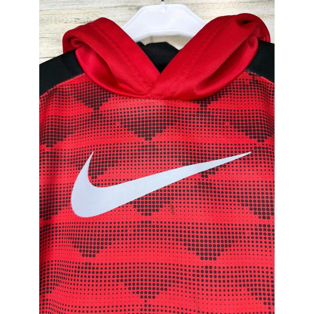 Nike Pullover Hoodie Boys 6 Red Black Graphic Therma-FIT Sportswear GUC*